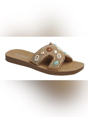 Seashell & Beaded Boho H-Strap Slide Sandals - Forever